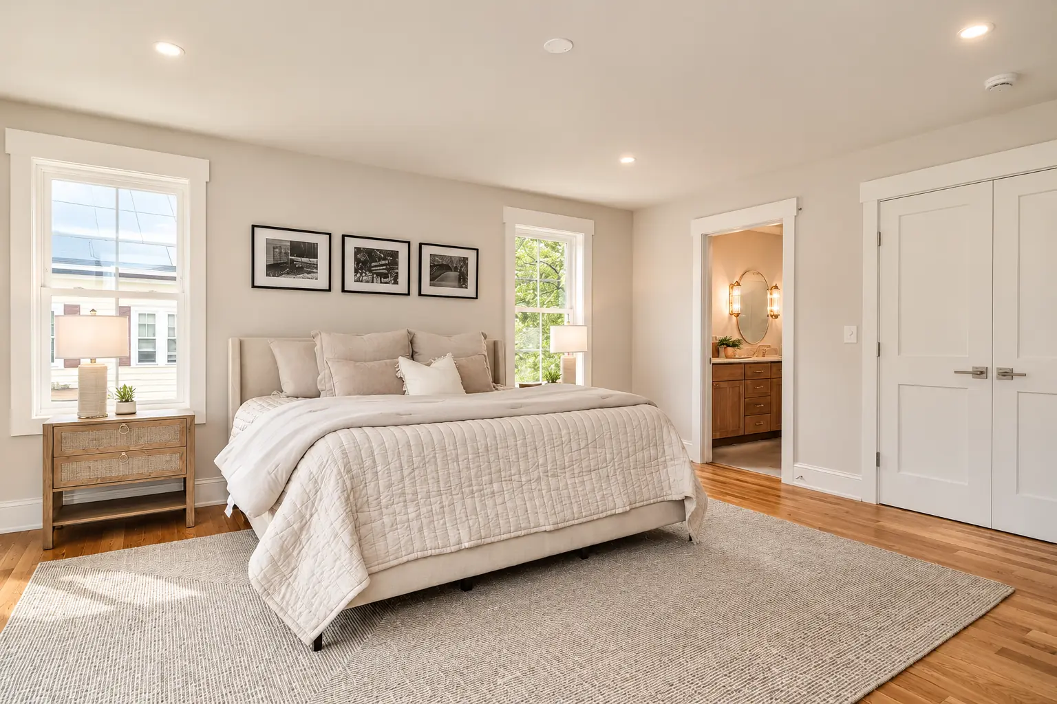 Staged primary suite at 98 West Central Street